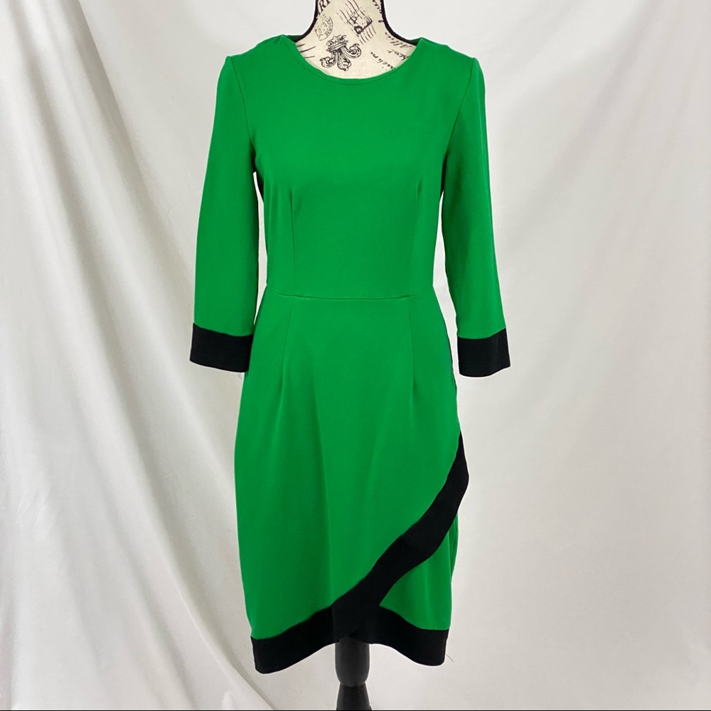Ouges Green and Black Long Sleeve Midi Dress